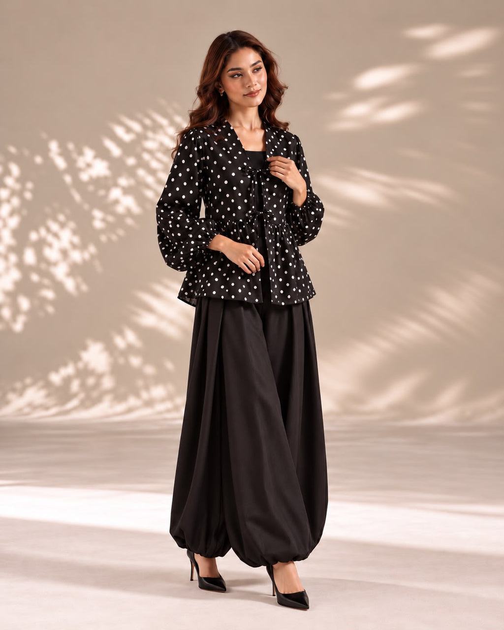 Polka Dot Black Balloon Pants Set