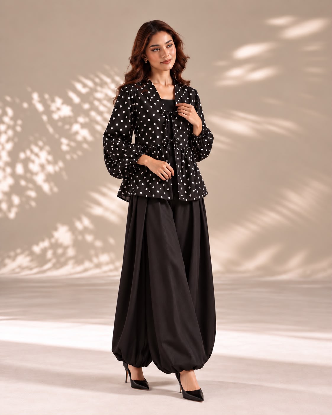 Polka Dot Black Balloon Pants Set
