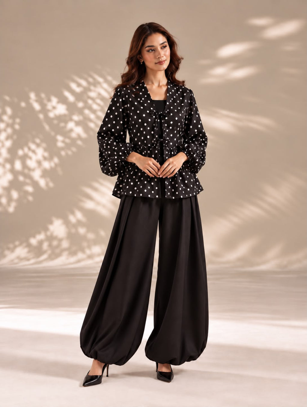Polka Dot Black Balloon Pants Set