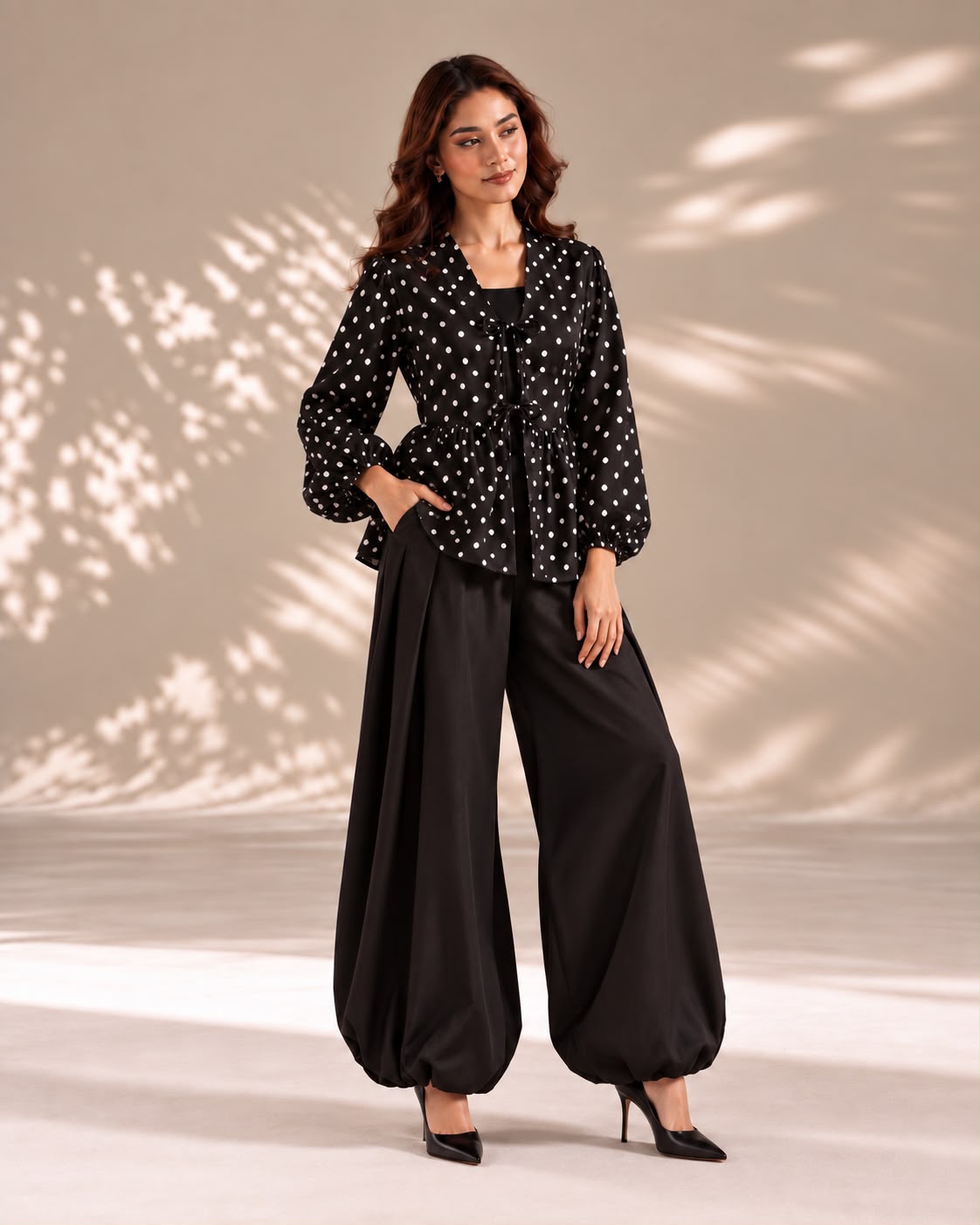 Polka Dot Black Balloon Pants Set